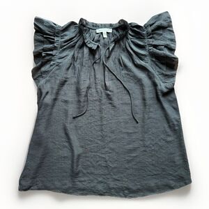 Anthropologie Grade & Gather Gauze Blouse Sz M Charcoal Grey Flutter Sleeve